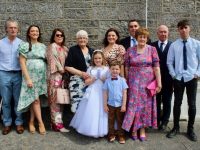 Ava Hand and family at the Caherleaheen NS First Holy Communion Day at the Church of the Immaculate Conception on Saturday. Photo by Dermot Crean