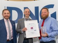 Pictured accepting their Community Champion award with Paul Newman – Chairman DNG and Ross Killeen – Director Media Pro is Daniel Giles, DNG WH Giles, Tralee.
