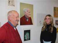 Frank O'Connor who posed for a painting by his granddaughter Katelyn which is on display at the exhibition from Kerry College students at Siamsa Tíre. Photo by Dermot