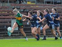 Kerrys Niamh Carmody leads the Waterford defence a merry dance during todays Munster Ladies Gaelic Football Munster Senior Championship Rd 1 game which was played in the Fraher field Dungarvan
