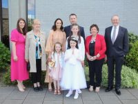 Sadie Dennehy and family at Scoil Eoin Balloonagh's First Holy Communion Day on Saturday at Our Lady and St Brendan's Church. Photo by Dermot Crean