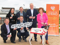 Pictured at the launch of The Lee Strand 550 – Comfort for Chemo Evening at the Dogs and getting ready to celebrate with their Lee Stand Milk are Declan Dowling, Kingdom Greyhound Stadium; Mikey Sheehy and Mary Fitzgerald, Comfort for Chemo Kerry; John O’Keeffe, Teresa Walker & Gearóid Linnane, Lee Strand.