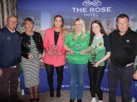 Charles O'Sullivan and Pa Carey with Special Award winners Elaine Burrows Dillane, Amy Quirke, Deirdre Lynch and Aoife Hartnett at the St Brendan's Basketball Awards on Friday evening at The Rose Hotel. Photo by Dermot Crean