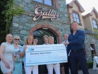 At the presentation of a cheque to Recovery Haven by Gallys Bar and Restaurant on Friday were, from left; Lorna Galvin, Ena Galvin, Kathleen Collins (Recovery Haven), Eoin O'Connor, Helen Courtney (Recovery Haven), John Landy, Francis Galvin and Breda Carmody (Recovery Haven). Photo by Dermot Crean