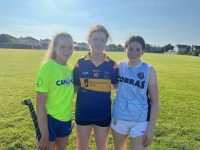 Rachel Sargent, Maeve Trant and Abbie Canty who participated in the Tralee Parnells Long Puck competition last Thursday evening