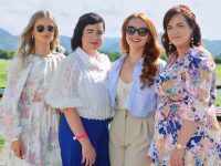 Ciara Leane, left, Claire Kenny, Elaine Groves, Cecily O'Connor, at the July Race Meeting at Killarney Race Course Tuesday evening flat racing. Photo: Valerie O'Sullivan/FREE PICS/Issued 18/07/2023