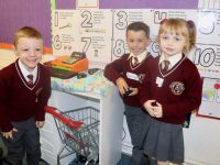 Junior infants on their first day at school in Holy Family NS on Wednesday. Photo by Dermot Crean
