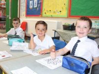 Junior infants on their first day at school in Spa NS on Wednesday. Photo by Dermot Crean