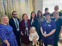At the opening of the new Snowdrop Room at UHK were parents Linda and Liam in memory of baby Chloe and parents Grainne and William and their daughter Fiadh in memory of baby Luan. Also present; UHK GM Mary Fitzgerald, DOM Sandra O'Connor, CMS Bereavement Carrie Dillon, Clinical Lead Dr Waleed Khattab, CNM2 Breda Nolan and Fr Teddy UHK Chaplain