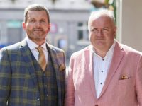 At the official announcement of the Ryle Menswear Best Dressed Man at Listowel Harvest Races on Thursday 21st of September was head judge businessman Nathan McDonnell and owner of Ryle Menswear Tralee, Micheál Moran.