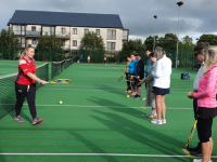 Participants in the tennis taster session for blind and visually impaired adults at Tralee Tennis Club.