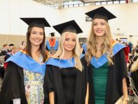 Accounting with Business graduates Emma Casey, Ballyduff, Niamh O'Sullivan, Ballyduff and Ciara Murphy, Keel  at the MTU Kerry graduation ceremony at the Kerry Sports Academy on Friday. Photo by Dermot Crean