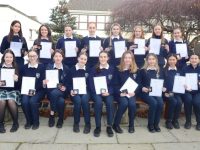 Fifth Year students from Presentation Secondary School Tralee who completed the Gaisce Programme during their Transition Year receive their certificates and bronze medals. Front from left; Jane Lynch, Lily Pozzi, Ellie O'Connor, Keira Nolan, Kate Fitzsimons, Cliona Murphy, Karla Wisniewski, Sinead Libutlibut and Emma Dunican. Back row, Saoirse Mehigan, Niamh Healy, Shauna Harris, Gráinne Carroll, Aisling O'Donnell, Danielle Shanahan, Chloe Quillinan and Rachel Foley. Missing from photo are Hazel Parker, Julia Lelito and Leah Buckley. Photo by Dermot Crean