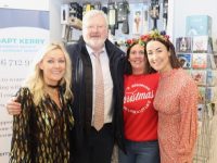 Eoin Liston with Kate Brosnan, Kitsy Fitzgerald and Aisling Brosnan of Total Cleaning at the Christmas Cookery Demonstration in aid of Adapt Kerry at Total Cleaning Kerry's shop at the Horan Centre on Friday morning. Photo by Dermot Crean