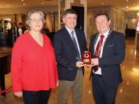 President of the Kerry Archaeological and Historical Society, Tony Bergin (right) presenting the Kerry Heritage Award to Tim Horgan at the Rose Hotel in Tralee on Sunday. Also pictured is Edel Codd. Photo by Dermot Crean