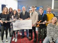 Pictured are Miranda Cournane and Loz McCarthy (Kerry College Teachers) with Music Technology and Music Performance learners making the presentation to Kerry Ryan of KSPCA. 