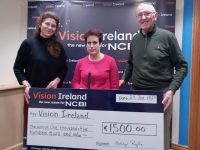 Billy Ryle presented a financial gift from the proceeds of his book, “Donor Organ Transplants or Blind for the football,” to Vision Ireland, formerly National Council for the Blind of Ireland (NCBI) at Vision Ireland’s Kerry Office in Tralee. Included is Lisa Brown (Community Resource Worker, Vision Ireland) , Mairéad O'Mahony (Technology Trainer, Vision Ireland) and Billy Ryle.