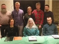 New Kerry Green Party chairperson Anne-Marie Fuller (front, centre) pictured with branch secretary Patricia Holbein and branch treasurer Ashley Campion. Back row, local election candidates Paul Bowler (Castleisland), Diarmaid Griffin (Killarney), Cleo Murphy (Kenmare). Peadar Ó Fionnáin (Corca Dhuibhne) and Anluan Dunne (Tralee).