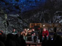 Pipers in the Cave..Deep in the cavern of Valentia Slate Quarry, Valentia Island Co Kerry,  a unique concert  'Píobairí sa Phluais - Pipers in the Cave' concert was presented by Coiste na hÉigse, to create the deeply rooted ancient mythical and haunting sounds with renowned musicians, Maitiú Ó Casaide, Leonora Ní Leidhin, Róisín Ní Riain, Allan Dòmhnullach and Holger Lönze. Photo: Valerie O'Sullivan/ISSUED 25/06/2023/ FREE PIC
