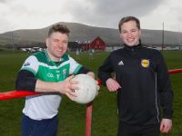 Johnny B O'Brien of The Johnnies comedy duo having a chat with Comórtas chairman Pádraig Ó Sé in Gallarus before his team Cahir of Tipperary competed in the junior men's cup at the Lidl Comórtas Peile Páidí Ó Sé football tournament which took place in West Kerry at the weekend.