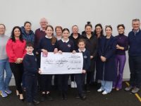 Fionnbar and Elma Walsh of the Donal Walsh LiveLife Foundation were at Spa NS on Tuesday to accept a cheque for €4,000 from pupils, staff and member of the Parents Council. Photo by Dermot Crean