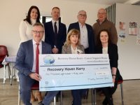 At the presentation of a cheque to Recovery Haven on Tuesday were, in front; Branch Manager at McCarthy Insurance Group Donal Buckley; General Manager at Recovery Haven Gemma Fort and Siobhan Flynn, Personal Lines Manager, at McCarthy Insurance Group. Back from left; Marisa Reidy of Recovery Haven; Kevin Sugrue, Commercial Lines Manager at McCarthy Insurance Group; Dermot Crowley and Michael Moynihan of Recovery Haven. Photo by Dermot Crean