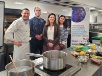 MTU staff and students enjoying the Green Campus cookery demo 

From left to right: Dan Browne, Neil Beirne, Sheila O’Mahony and Qiao Zhang