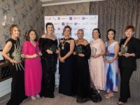 Winners of the Network Ireland Kerry inaugural Businesswomen of the Year Awards on Friday night in The Rose Hotel, Tralee from left were: Denise Healy (Castel Education), Jacqueline Gavaghan (MTU), Kerry McCarthy Brady (Hercules Building Systems), Edel Lawlor (Expressive Play), Helen O’Sullivan Murphy (O’Sullivan’s Bakery), Dr Fiona Boyle (MTU) and Brigeen O’Sullivan (Match Marketing), pictured with President of Network Ireland Kerry, Linda O’Mahony Logan (fourth left). Photo: Michelle Breen Crean Photography