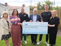 At the presentation of the cheque for €8,705 at Recovery Haven on Monday were Gemma Forde and Marisa Reidy of Recovery Haven, John Paul O'Connor, Dermot Crowley of Recovery Haven, George Bastible and Lorna Galvin of Gallys (sponsor of event). Photo by Dermot Crean
