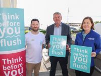 Patrick Cross (Think Before You Flush Campaign Officer), Liam Brosnan (Kerry County Council) and Mary Hussey (Uisce Éireann) at the 2024 Blue Flag Beach Awards in Galway. Photog: Aengus McMahon