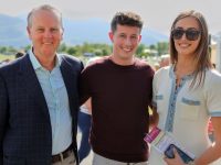 Maurice O'Connell, left, former champion jockey, Bryan Cooper and Peg O'Connor, at the annual July Festival Thursday evening meeting at the Killarney Races. Photo: Valerie O'Sullivan/FREE PICS*** issued 18/07/2024