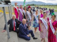 Roses are red...Directors of Killarney Race Course, Billy OSullivan, Chairman, left and Terence Mulcahy, meeting some of this years  Rose of Tralee contestants, at the annual July Festival evening meeting at the Killarney Races. Photo: Valerie O'Sullivan/FREE PICS*** issued 17/07/2024