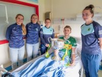 Repro Free : Members of the All-Ireland winning Kerry football team arrived into University Hospital Kerry (UHK) a large Model 3 Acute Hospital situated in Tralee, Co. Kerry. Fionn Browne with the Cup was pictured with Ciara McCarthy , Niamh Carmody Captain , Melanie Higgins and Jayden Lucey (  UHK Staff member ) 
Photo By : Domnick Walsh © Eye Focus LTD .
Domnick Walsh Photographer is an Irish Aviation Authority ( IAA ) approved Quadcopter Pilot.
Tralee Co Kerry Ireland.
Mobile Phone : 00 353 87 26 72 033
Land Line        : 00 353 66 71 22 981
E/Mail :        info@dwalshphoto.ie
Web Site :    www.dwalshphoto.ie
ALL IMAGES ARE COVERED BY COPYRIGHT ©